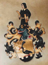 Wappen mit Blattgold auf Pergament